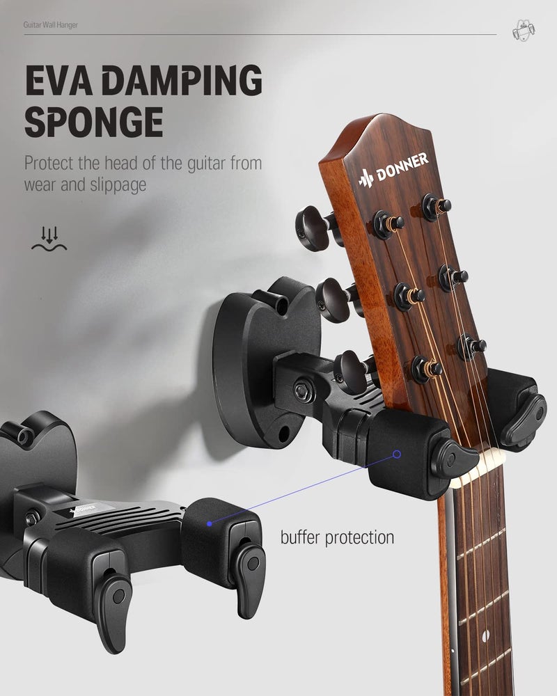 Donner Locking Guitar Wall Mount 1-Pack, Auto Lock Guitar Wall Hanger for Acoustic Electric Guitar Bass Ukulele Mandolin, Black - Image 4